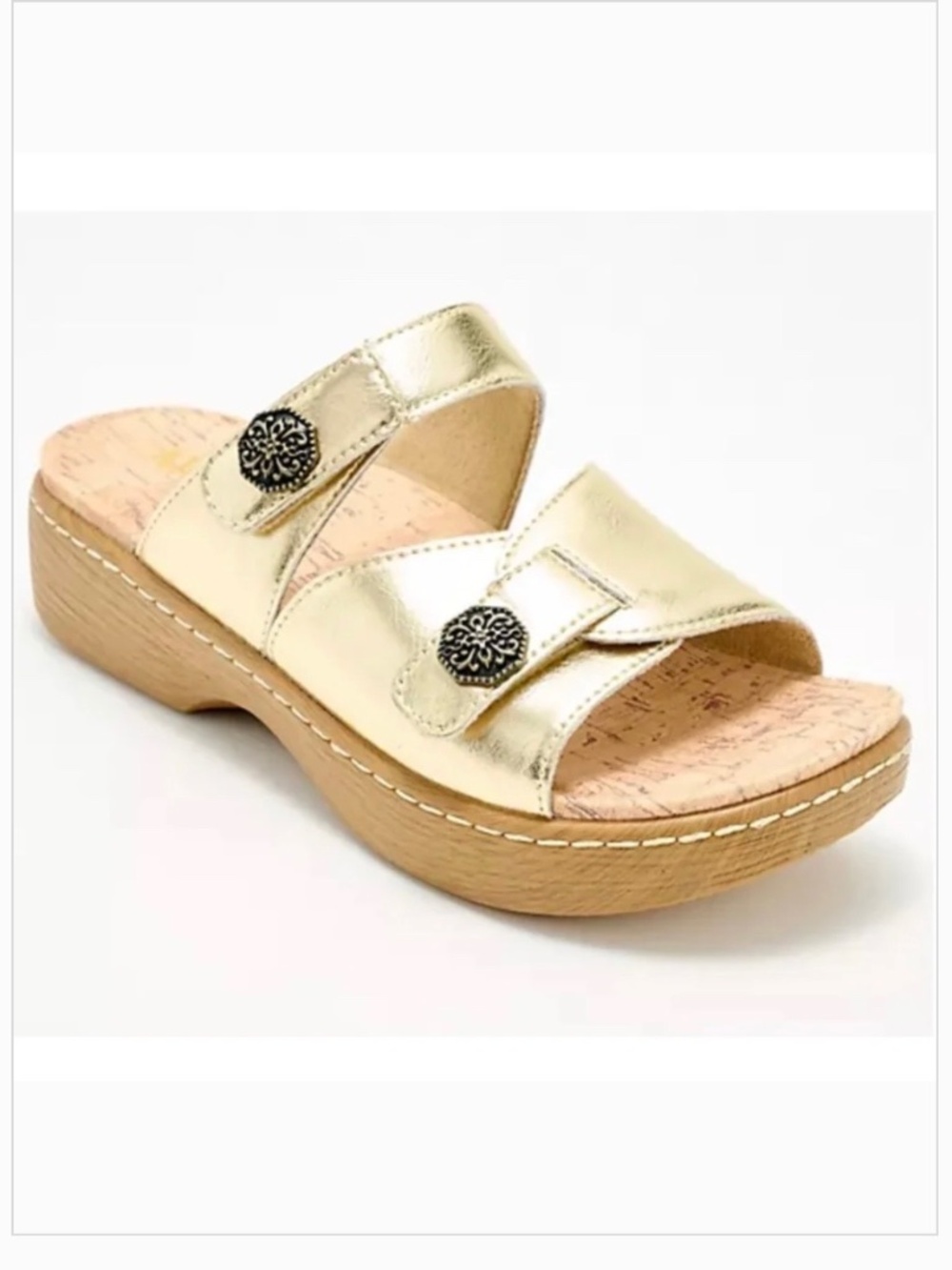 Alegria NWOT Krystal Leather Adjustable Slide Sandals Champagne SZ 37
